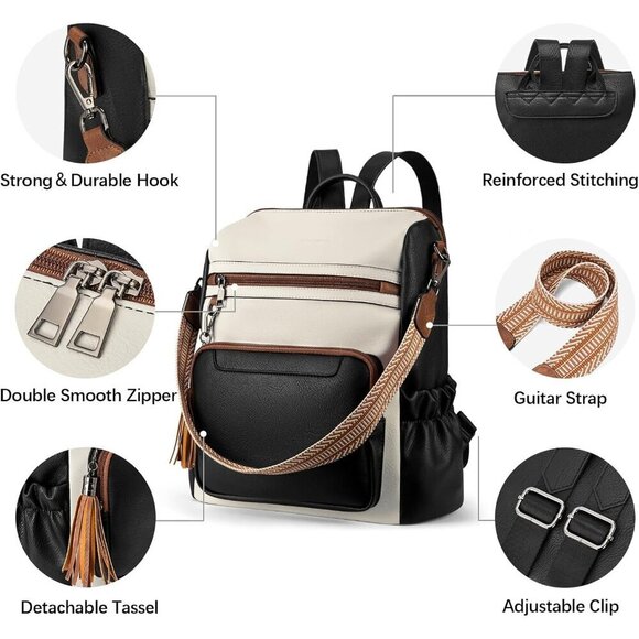 Women\'s Leather Backpack Purse Travel Shoulder Bag with Wristlet Large Capacity